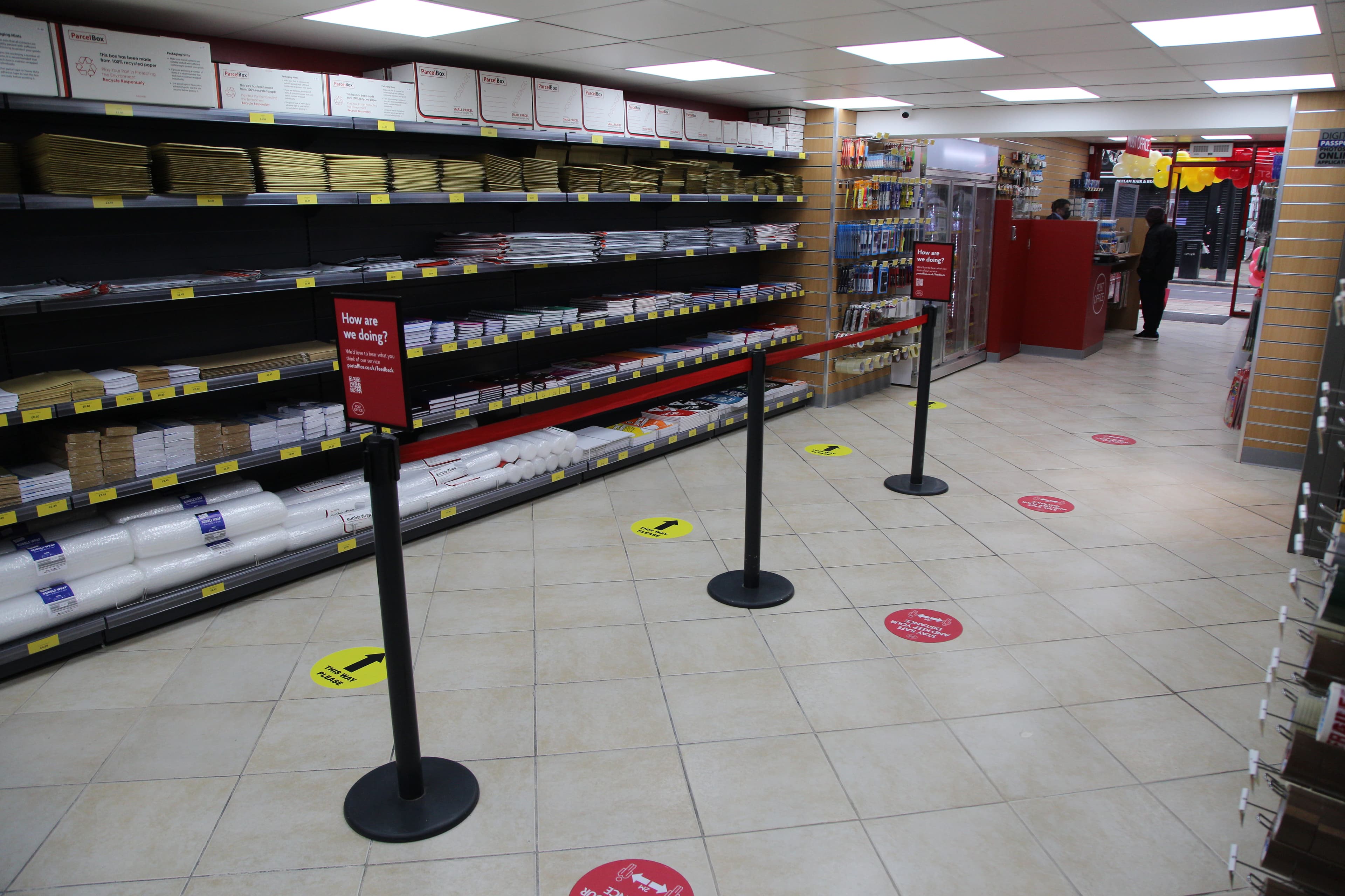 Stationery shelves and packaging area at MKP Post Offices